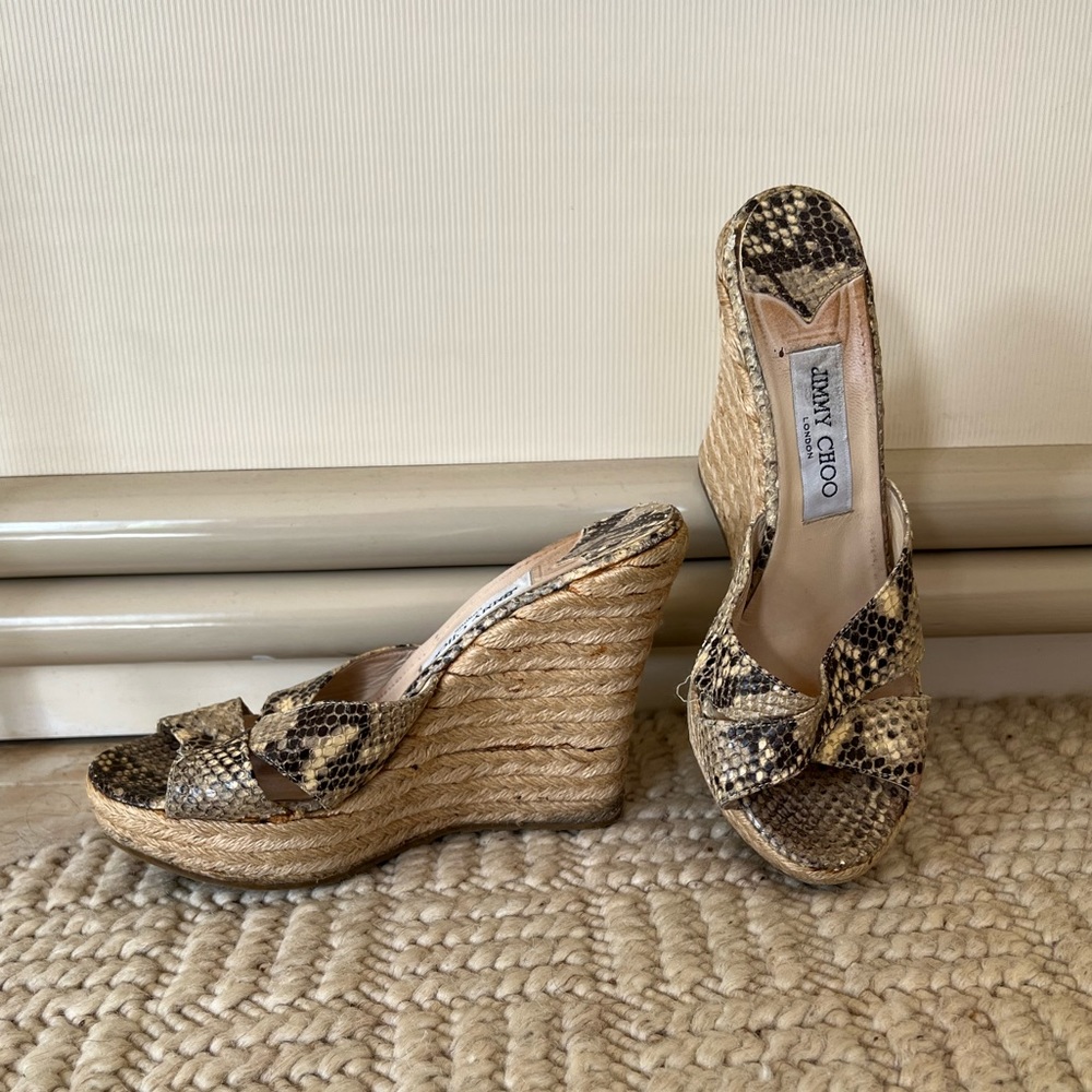 Jimmy Choo Snakeskin Raffia Wedges - 38